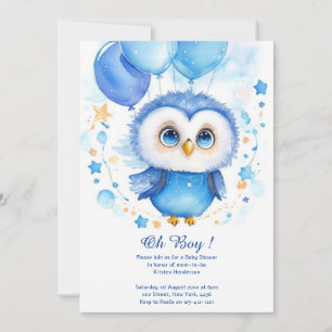 Invitation du Baby shower Boy Owl Watercolor