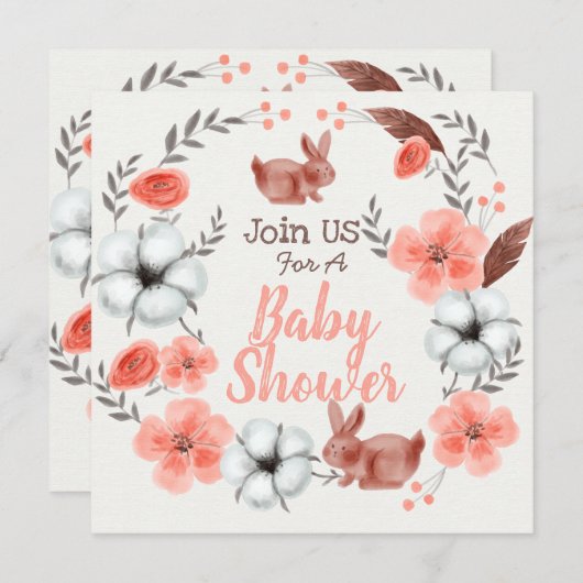 Invitation du Baby shower Bunny (Devant / Derrière)