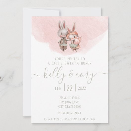 Invitation du Baby shower Bunny (Devant)