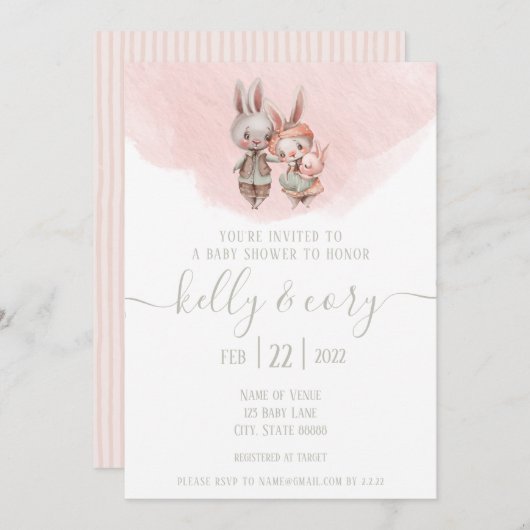 Invitation du Baby shower Bunny (Devant / Derrière)
