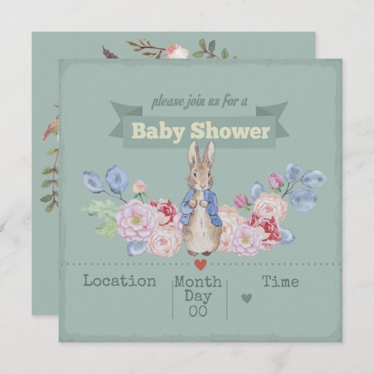 Invitation du Baby shower Bunny (Devant / Derrière)