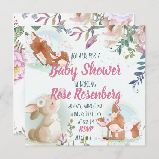 Invitation du Baby shower Bunny (Devant / Derrière)