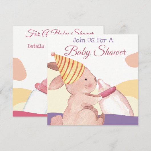 Invitation du Baby shower Bunny (Devant / Derrière)