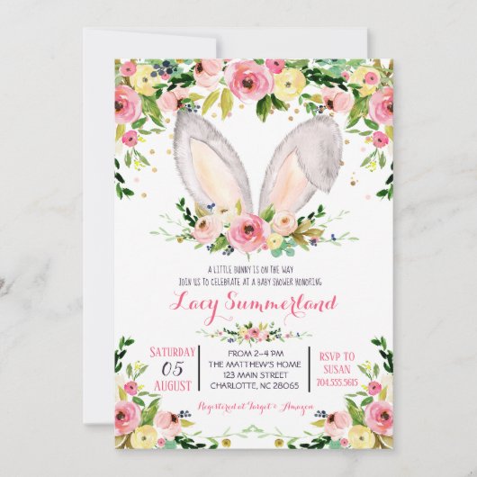 Invitation du Baby shower Bunny de Pâques (Devant)