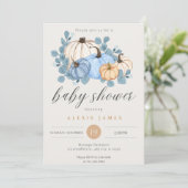 Invitation du Baby shower Citrouille Bleu Automne (Debout devant)