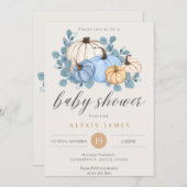 Invitation du Baby shower Citrouille Bleu Automne (Devant / Derrière)