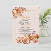 Invitation du Baby shower Citrouille d'or floral a (Debout devant)
