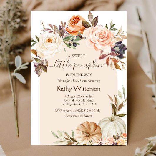 Invitation du Baby shower Citrouille floral Boho