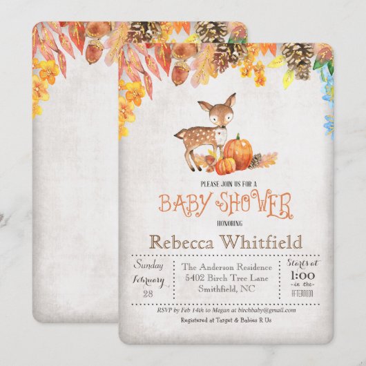 Invitation du Baby shower Citrouille Little Deer (Devant / Derrière)
