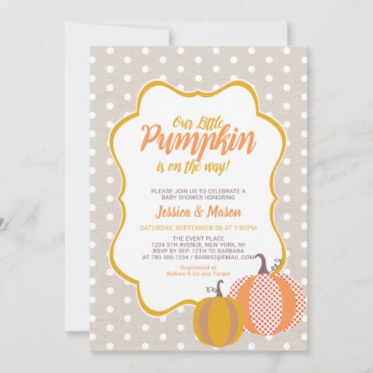 Invitation du Baby shower Citrouille Rustique Auto (Devant)