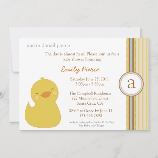 Invitation du Baby shower Cute Baby Duck (Devant)