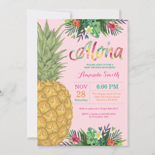 Invitation du Baby shower d'ananas tropical (Devant)
