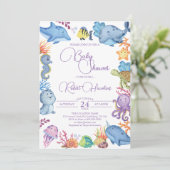 Invitation du Baby shower d'animaux de l'océan mar (Debout devant)