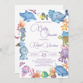 Invitation du Baby shower d'animaux de l'océan mar (Devant / Derrière)