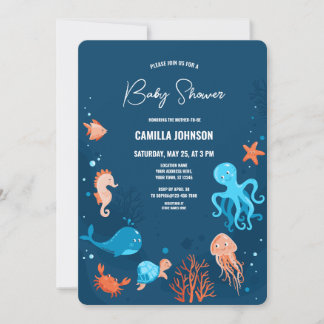 Invitation du Baby shower d'animaux de l'océan mar