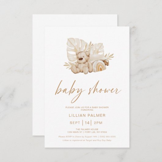 Invitation du Baby shower d'aquarelle Boho Rainbow (Devant / Derrière)