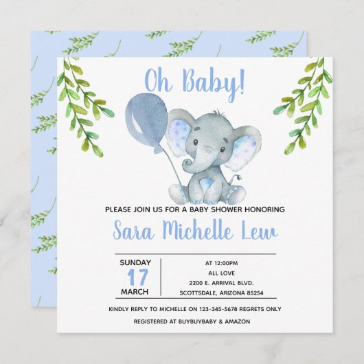 Invitation du Baby shower d'aquarelle de fille (Devant / Derrière)
