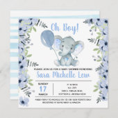 Invitation du Baby shower d'aquarelle éléphant (Devant / Derrière)