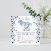 Invitation du Baby shower d'aquarelle éléphant (Debout devant)