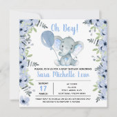 Invitation du Baby shower d'aquarelle éléphant (Devant)