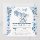 Invitation du Baby shower d'aquarelle éléphant (Devant)