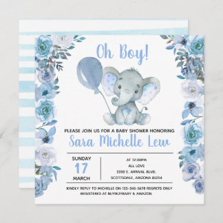 Invitation du Baby shower d'aquarelle éléphant