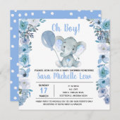 Invitation du Baby shower d'aquarelle éléphant du  (Devant / Derrière)