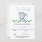 Invitation du Baby shower d'aquarelle éléphant du  (Devant)