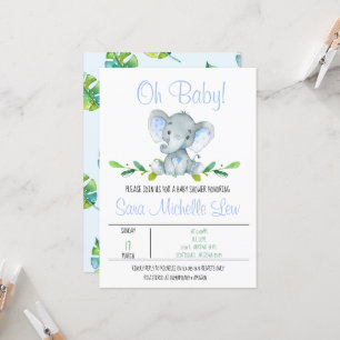 Invitation du Baby shower d'aquarelle éléphant du 