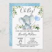 Invitation du Baby shower d'aquarelle éléphant du  (Devant / Derrière)