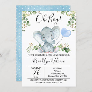 Invitation du Baby shower d'aquarelle éléphant du