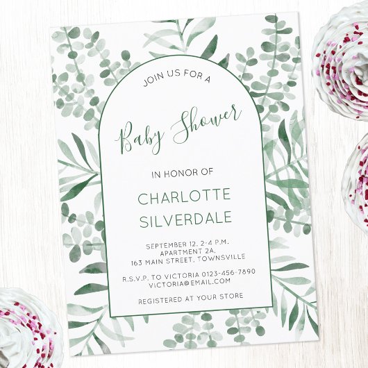 Invitation du Baby shower d'aquarelle Eucalyptus