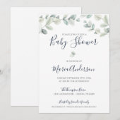 Invitation du Baby shower d'aquarelle Eucalyptus (Devant / Derrière)