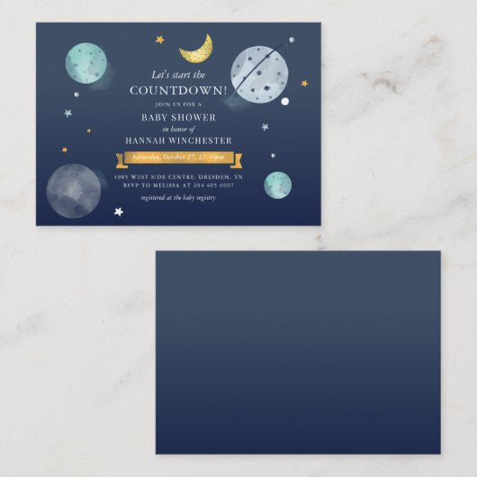 Invitation du Baby shower d'aquarelle spatiale (Devant / Derrière)