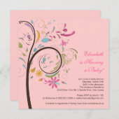 Invitation du Baby shower d'arbre floral du printe (Devant / Derrière)