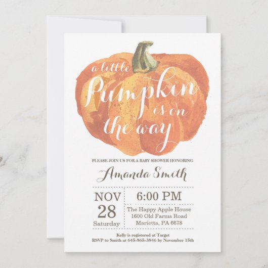 Invitation du Baby shower d'automne citrouille (Devant)
