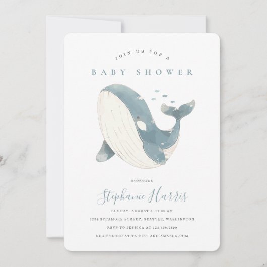 Invitation du Baby shower de baleine mignonne (Devant)