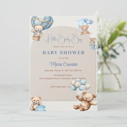 Invitation du Baby shower de ballon de l'ours en p (Debout devant)