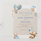 Invitation du Baby shower de ballon de l'ours en p (Devant / Derrière)
