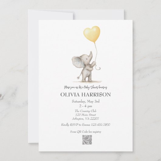 Invitation du Baby shower de ballon d'éléphant jau (Devant)
