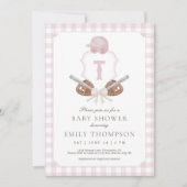 Invitation du Baby shower de baseball rose Preppy (Devant)