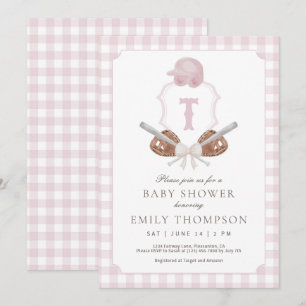 Invitation du Baby shower de baseball rose Preppy