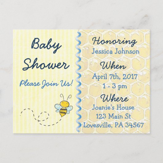 Invitation du Baby shower de Bumblebee jaune (Devant)