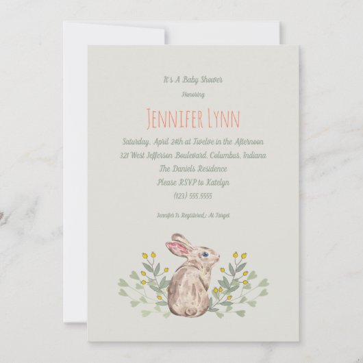 Invitation du Baby shower de Bunny de bois de prin (Devant)