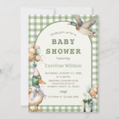 Invitation du Baby shower de canard En vichy Sage  (Devant)