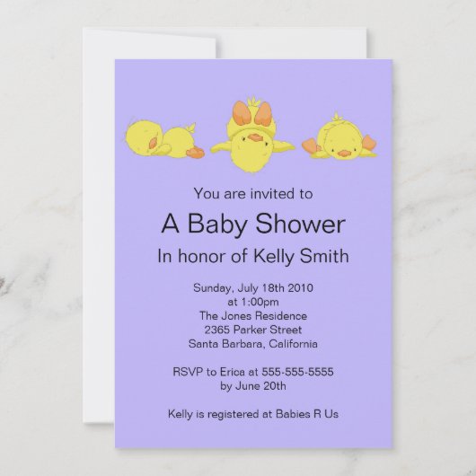 Invitation du Baby shower de canard jaune (Devant)