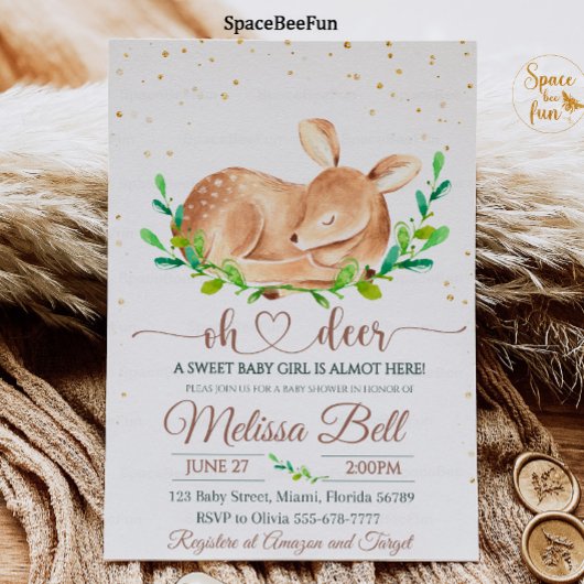 Invitation du Baby shower de cerfs de bois