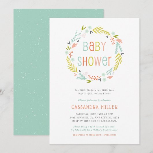 Invitation du Baby shower de couronne de printemps (Devant / Derrière)