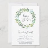 Invitation du Baby shower de couronne d'eucalyptus (Devant)