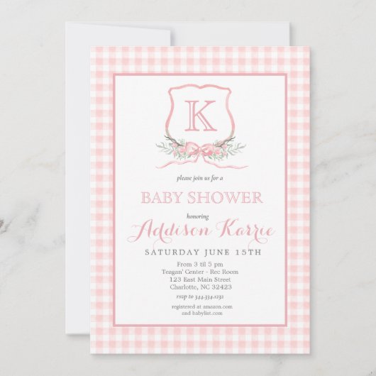 Invitation du Baby shower de crête de Monogram Pre (Devant)